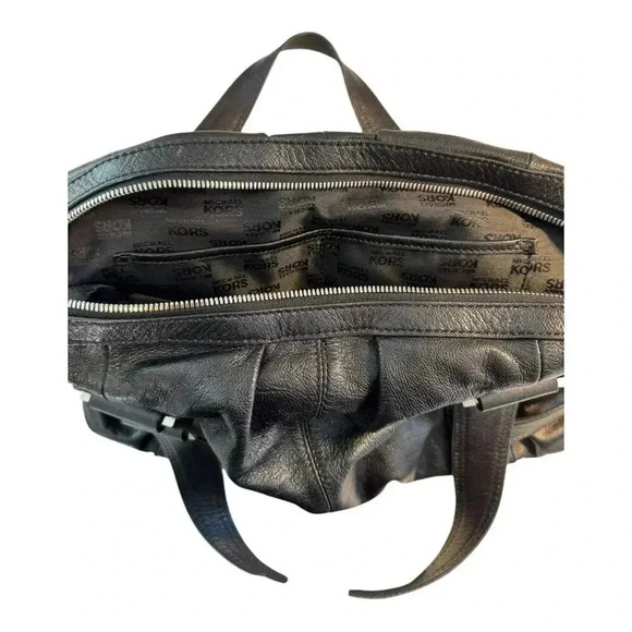 Michael Kors Women's Black Leather Drawstring Satchel Bag Silver Hardware - Picture 5 of 5